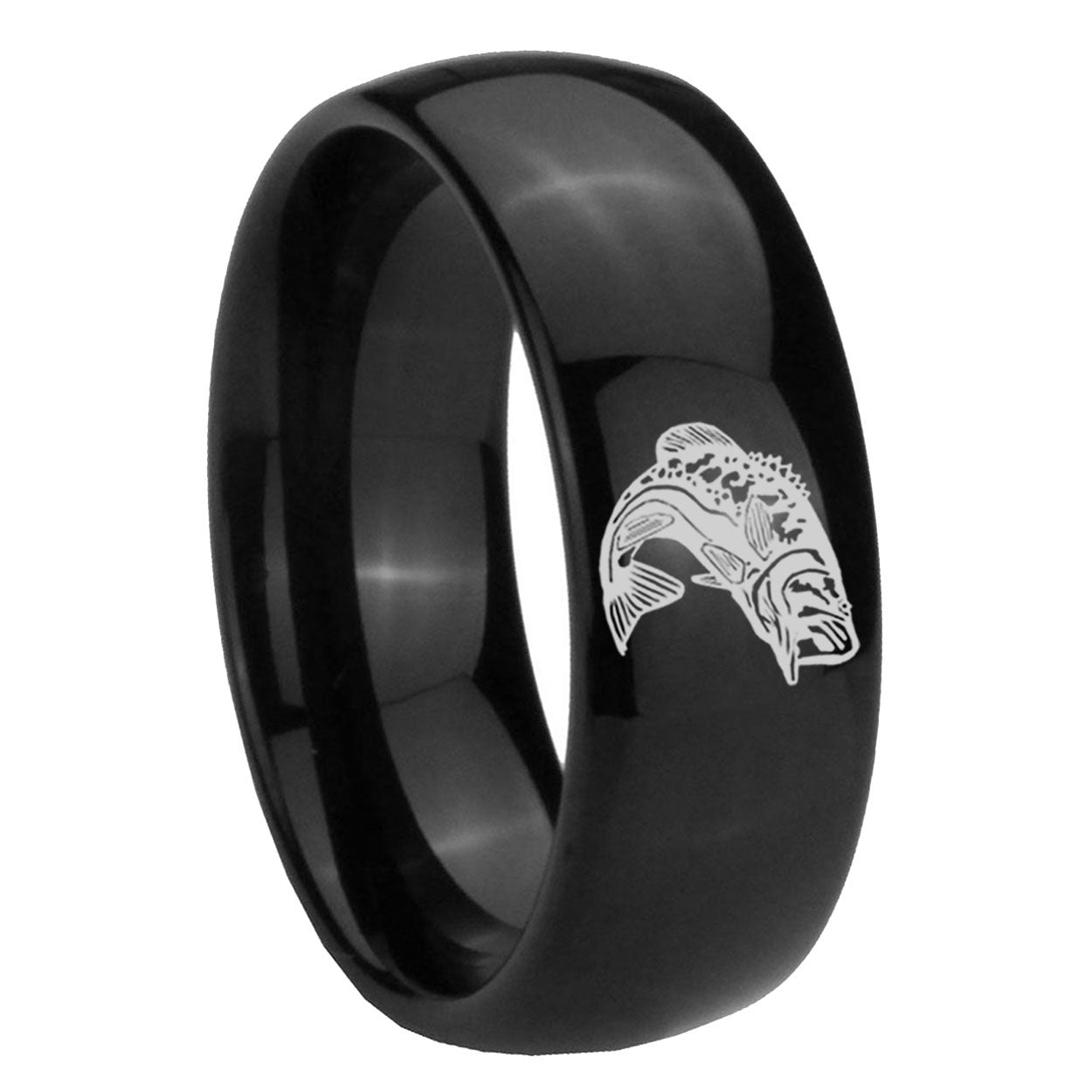 10mm Fishing Dome Black Tungsten Carbide Mens Anniversary Ring