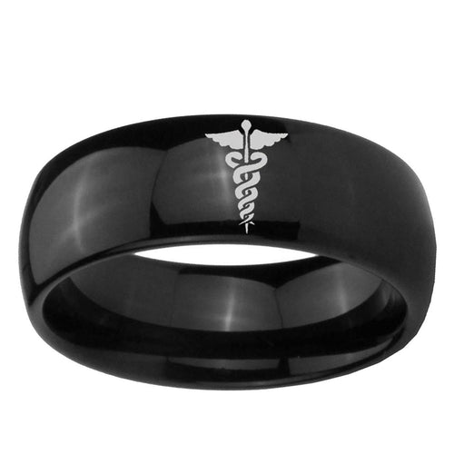 10mm Medical Symbol Dome Black Tungsten Ring