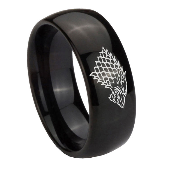 10mm-Game-Of-Thrones-House-Stark-Direwolf-Dome-Black-Tungsten-Carbide-Mens-Anniversary-Ring