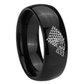 10mm Game Of Thrones House Stark Direwolf Dome Black Tungsten Carbide Mens Anniversary Ring
