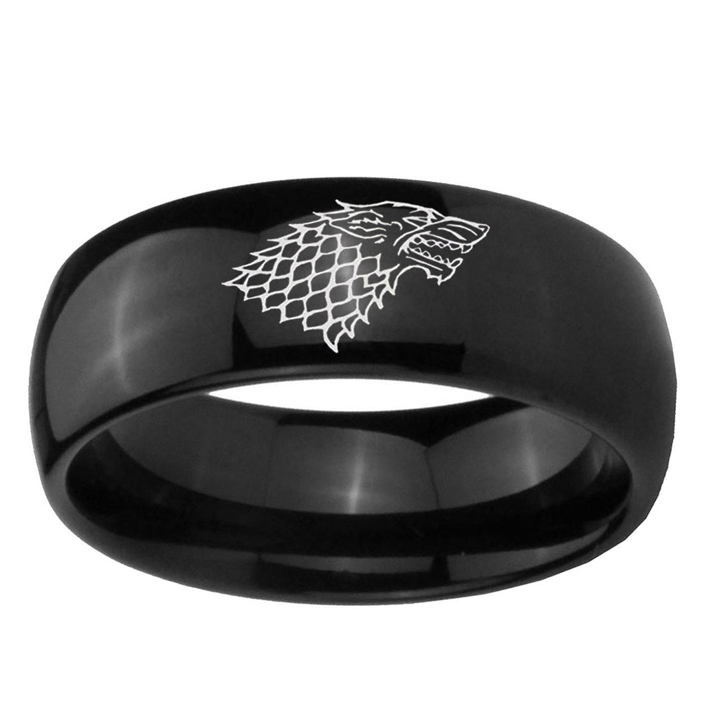10mm Game Of Thrones House Stark Direwolf Dome Black Tungsten Ring