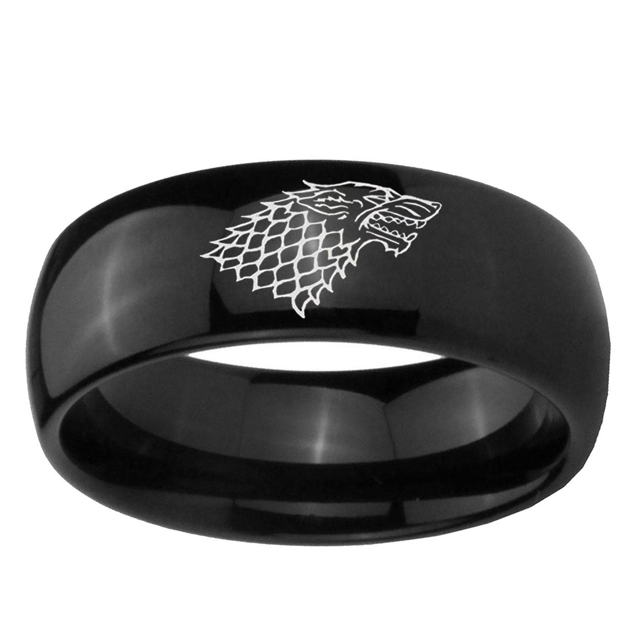 10mm Game Of Thrones House Stark Direwolf Dome Black Tungsten Ring