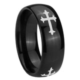 10mm Christian Cross Religious Dome Black Tungsten Carbide Mens Anniversary Ring
