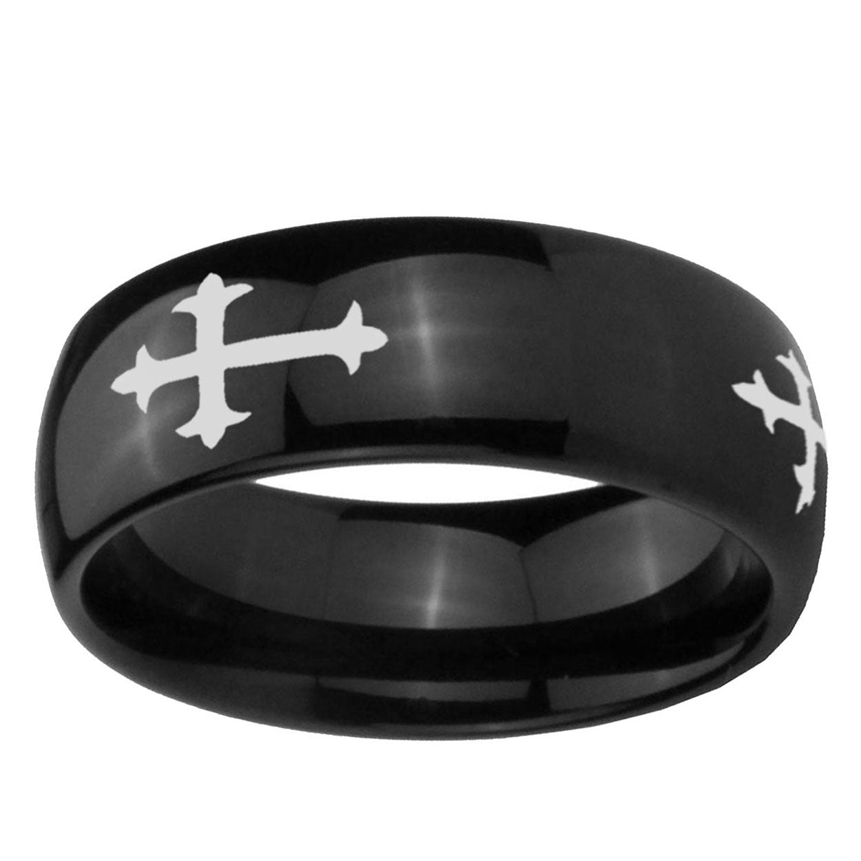 5mm Christian Cross Religious Dome Black Tungsten Ring