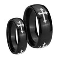 Christian Cross Religious Dome Black Tungsten Bridal Set Rings