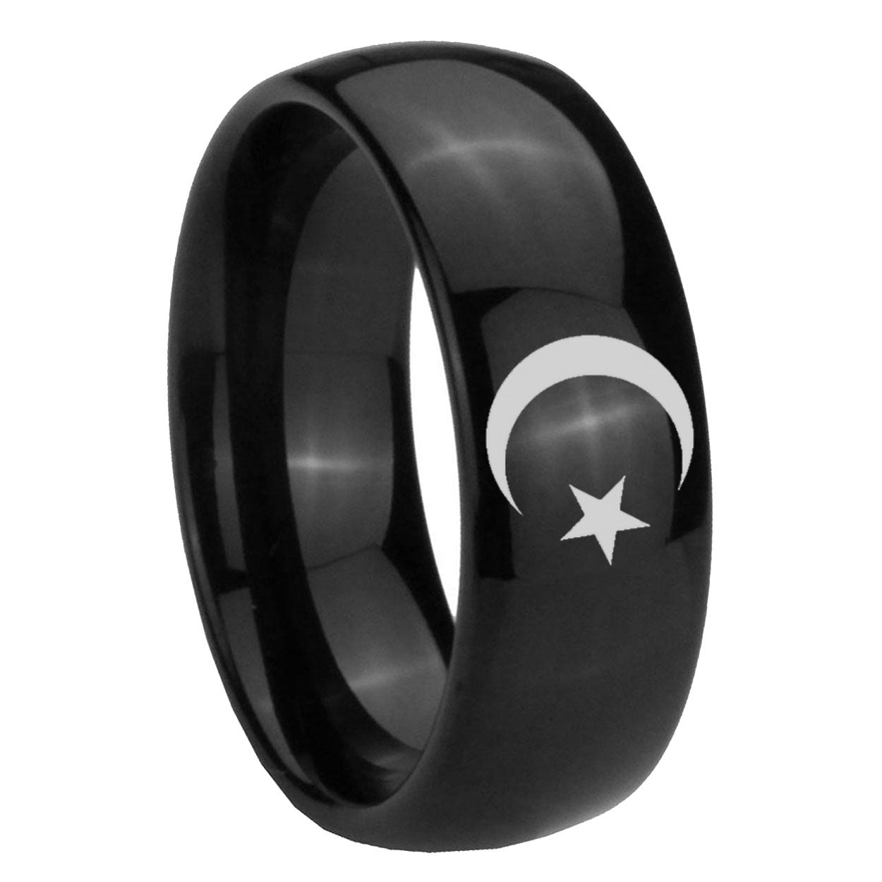 10mm Crescent Moon Stars Dome Black Tungsten Carbide Mens Anniversary Ring