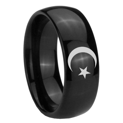 8mm Crescent Moon Stars Dome Black Tungsten Men Bands