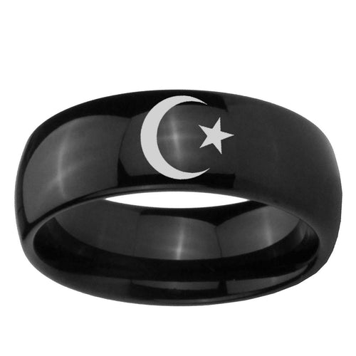 5mm Crescent Moon Stars Dome Black Tungsten Men Bands