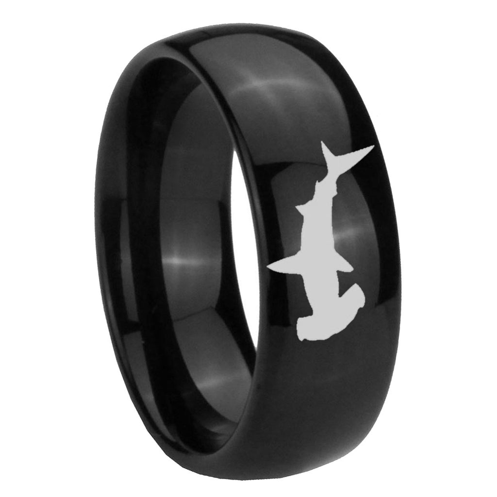 10mm Hammerhead Shark Dome Black Tungsten Carbide Mens Anniversary Ring