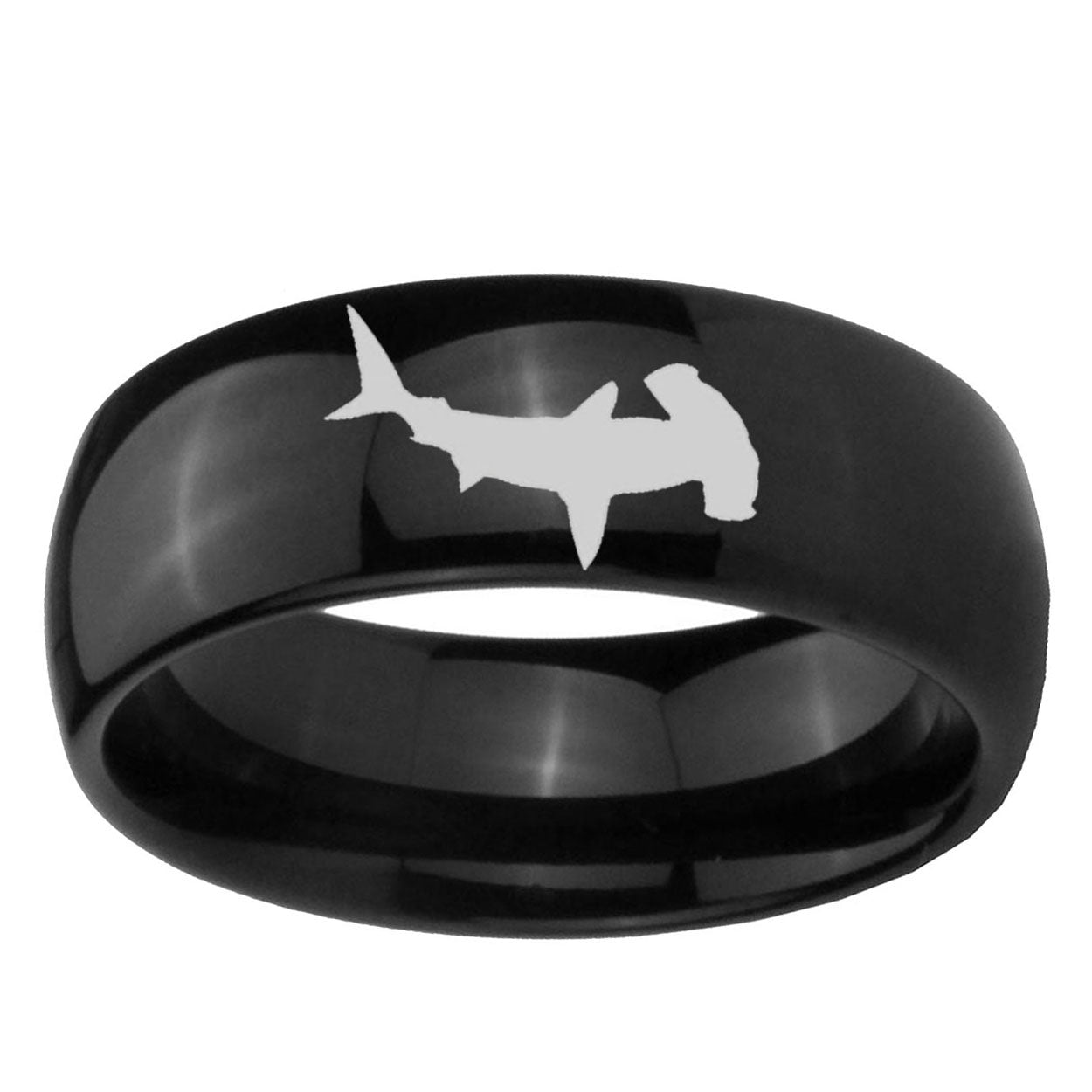 10mm Hammerhead Shark Dome Black Tungsten Ring