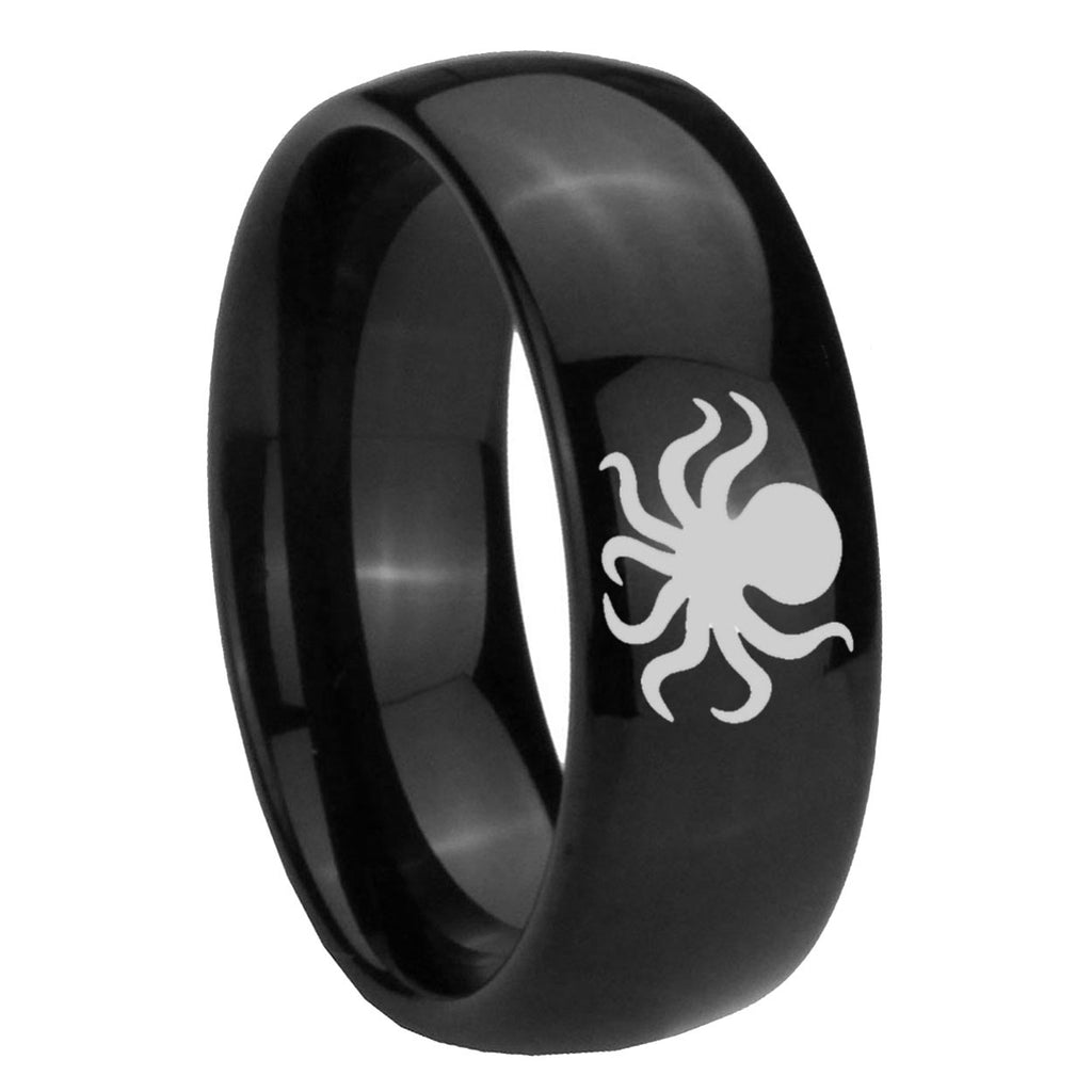 10mm Octopus Dome Black Tungsten Carbide Mens Anniversary Ring