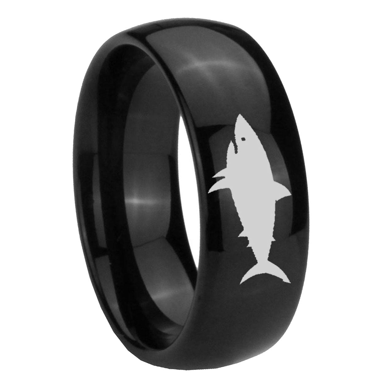 10mm Shark Dome Black Tungsten Carbide Mens Anniversary Ring