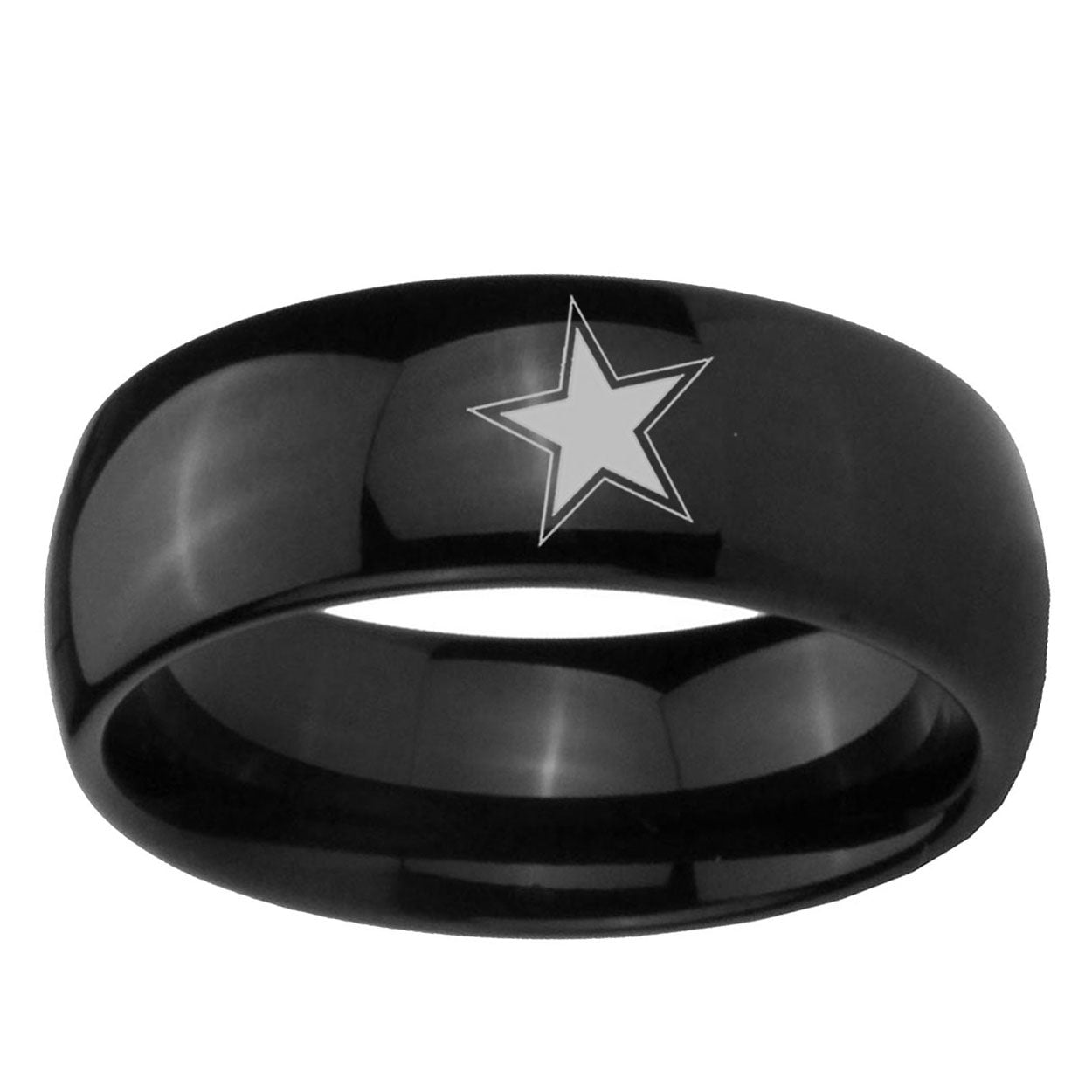 5mm Cowboys Star Dome Black Tungsten Mens Wedding Band
