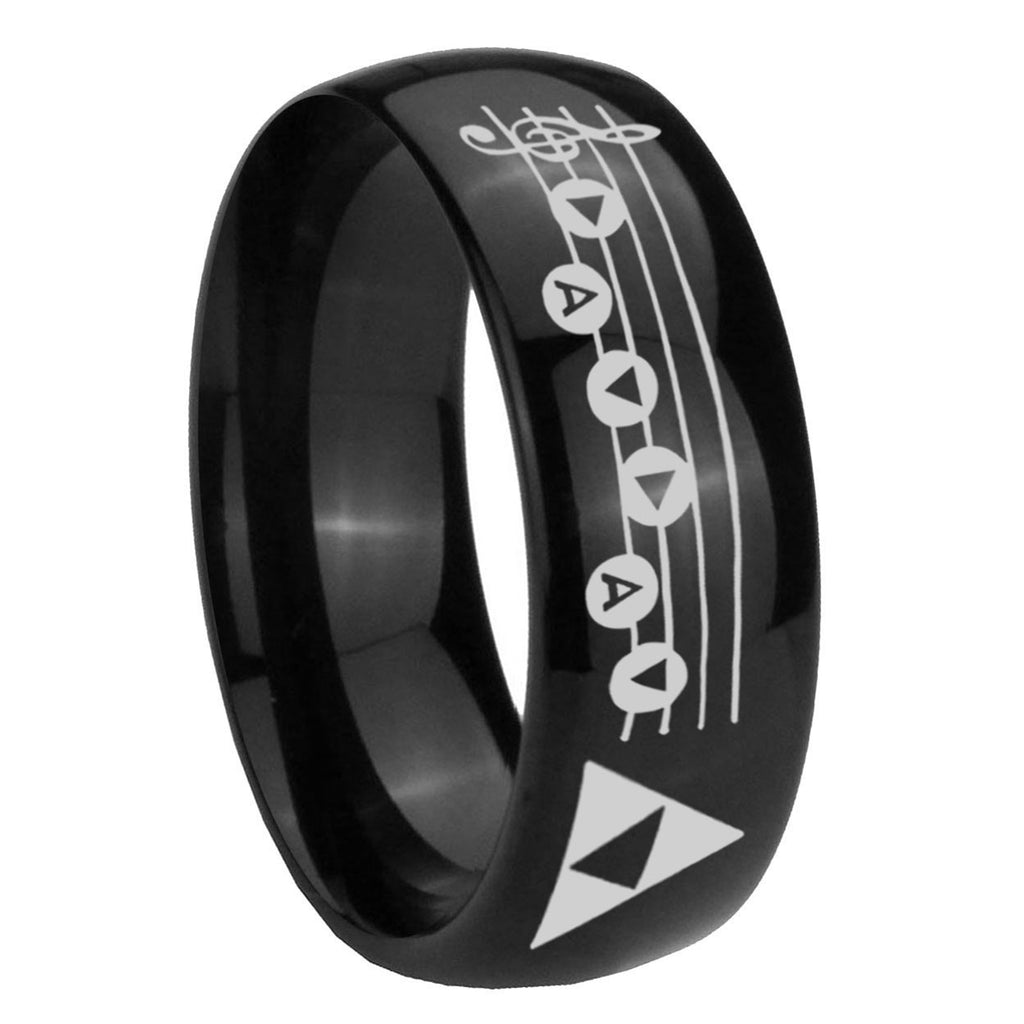 8mm Ocarina Songs Zelda Dome Polish Black Mens Engraved Ring