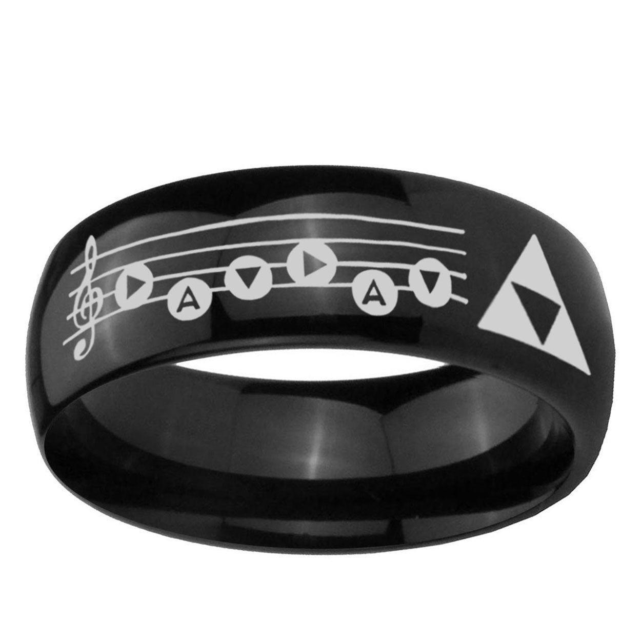 5mm Ocarina Songs Zelda Dome Polish Black Mens Engraved Ring