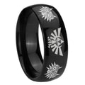 8mm Zelda Majora's Mask Dome Polish Black Mens Engraved Ring