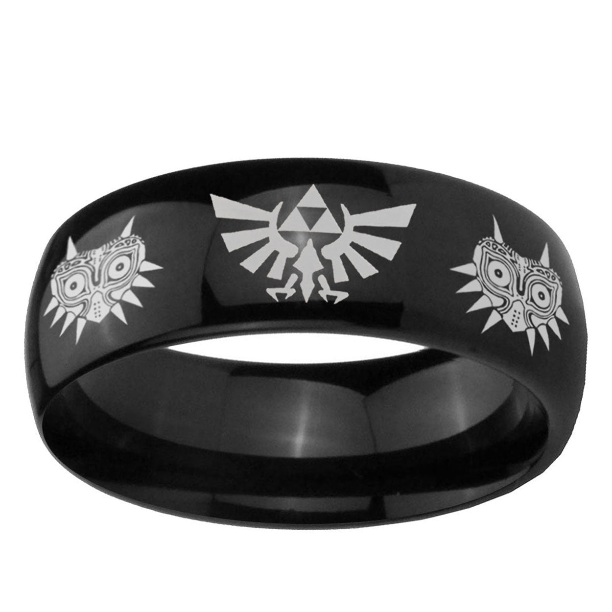 5mm Zelda Majora's Mask Dome Polish Black Mens Engraved Ring