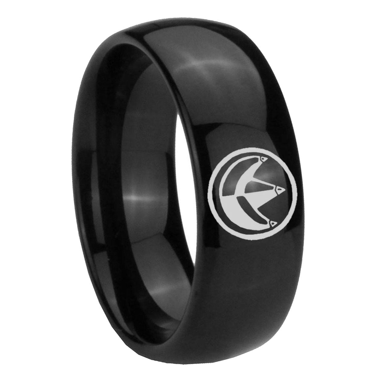 10mm Green Ranger Power Dome Black Tungsten Carbide Mens Anniversary Ring