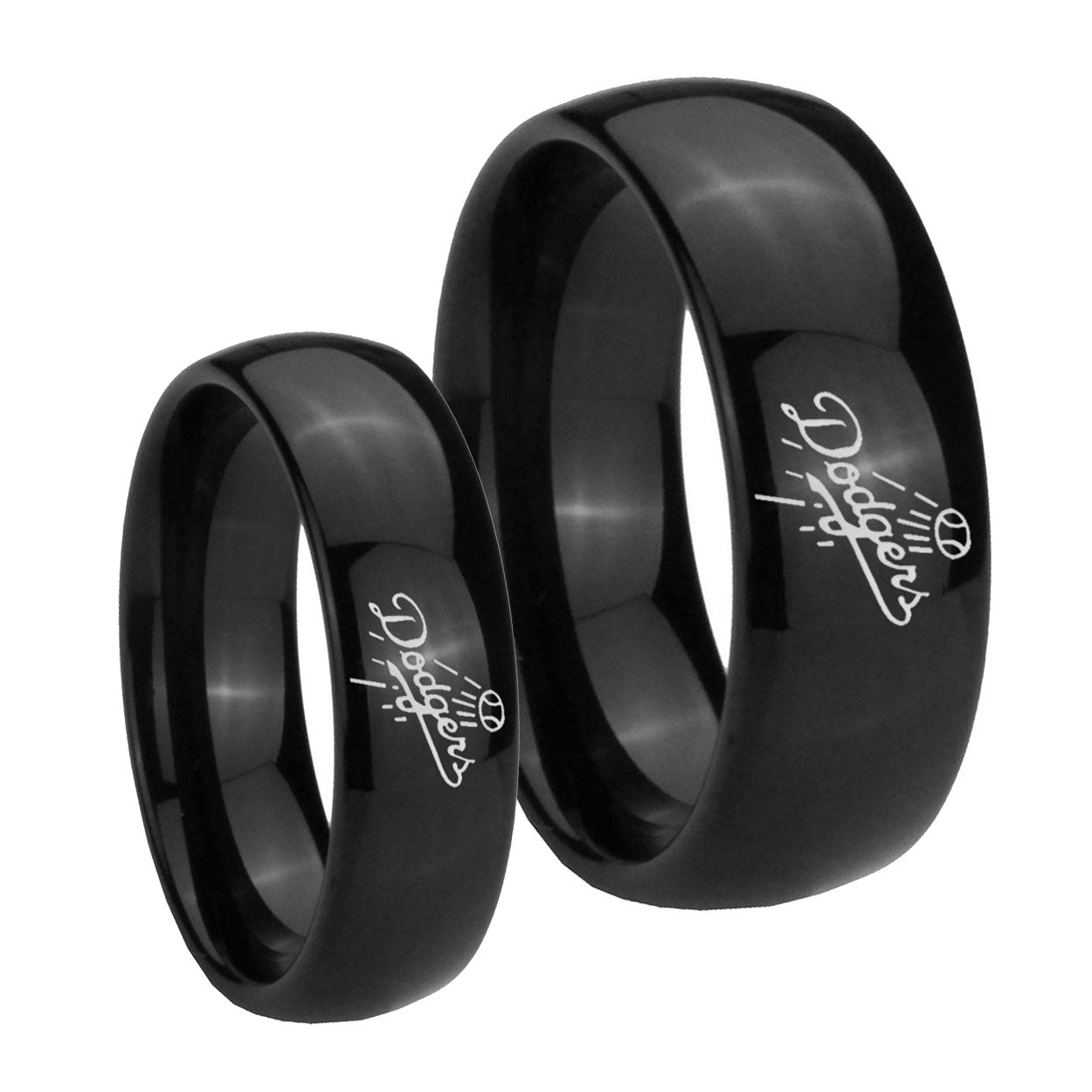 LA Dogers MLB Baseball Dome Black Tungsten His Hers Ring Set