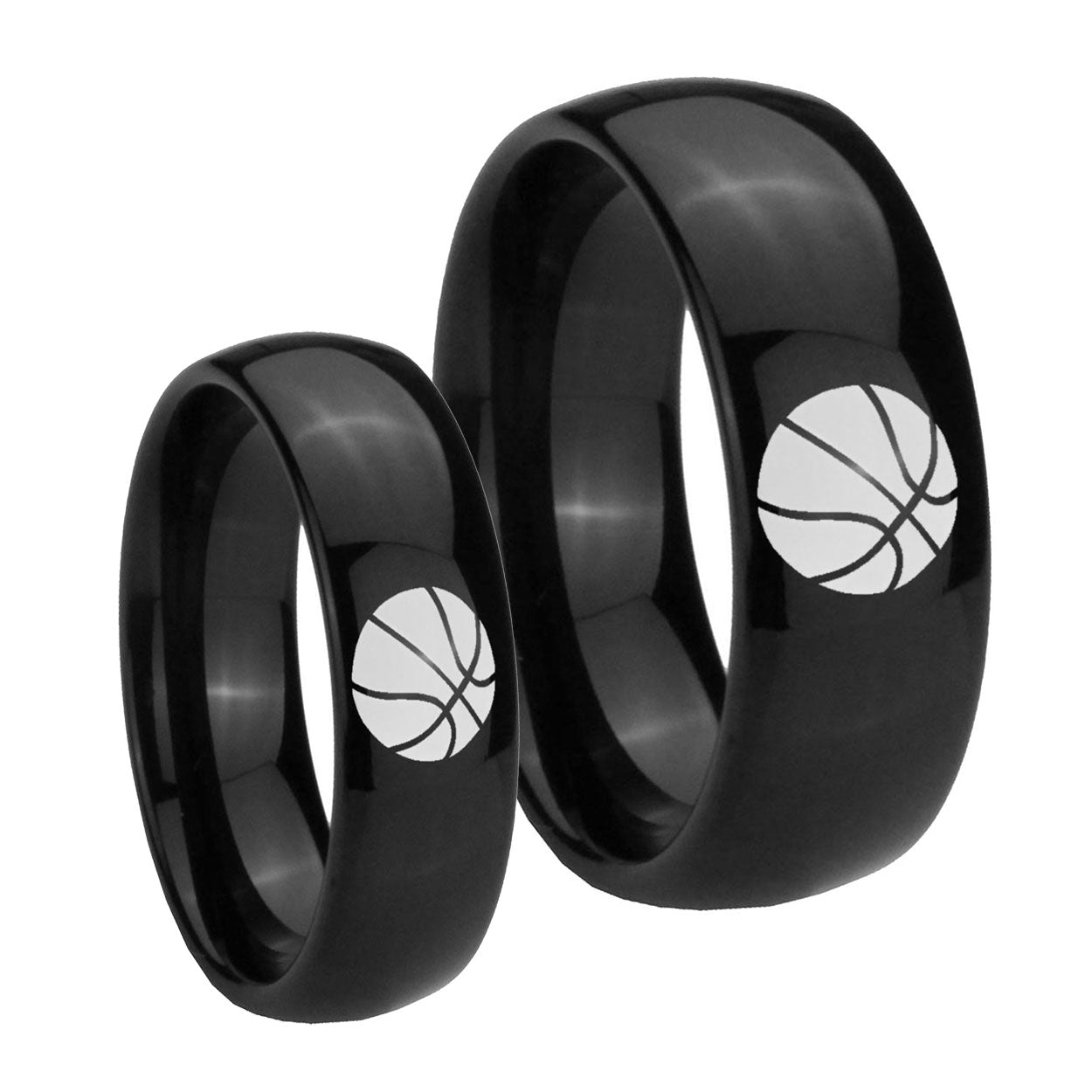 Basketball Dome Black Tungsten Couple Wedding Rings