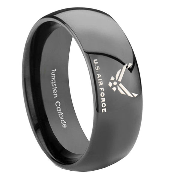 10mm-Classic-Dome-US-Air-Force-Shiny-Black-Tungsten-Carbide-Men's-Ring