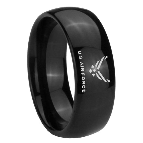 8mm Classic Dome US Air Force Shiny Black Tungsten Ring
