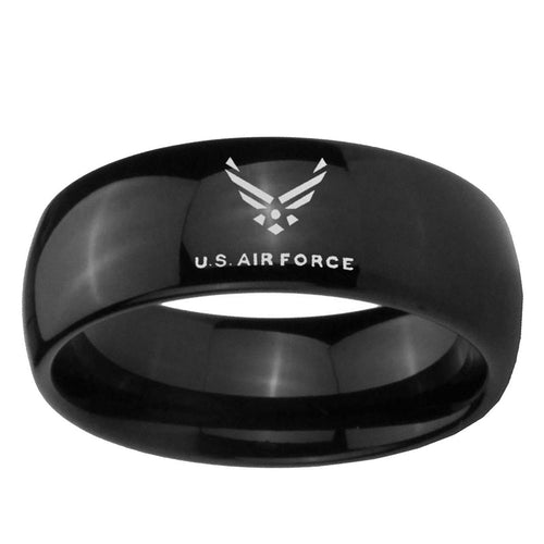 5mm Classic Dome US Air Force Shiny Black Tungsten Ring