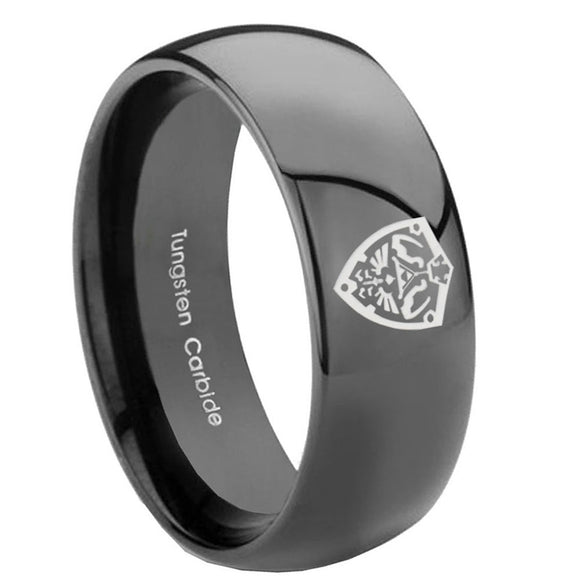 10mm-Zelda-Hylian-Shield-Dome-Black-Tungsten-Carbide-Mens-Anniversary-Ring