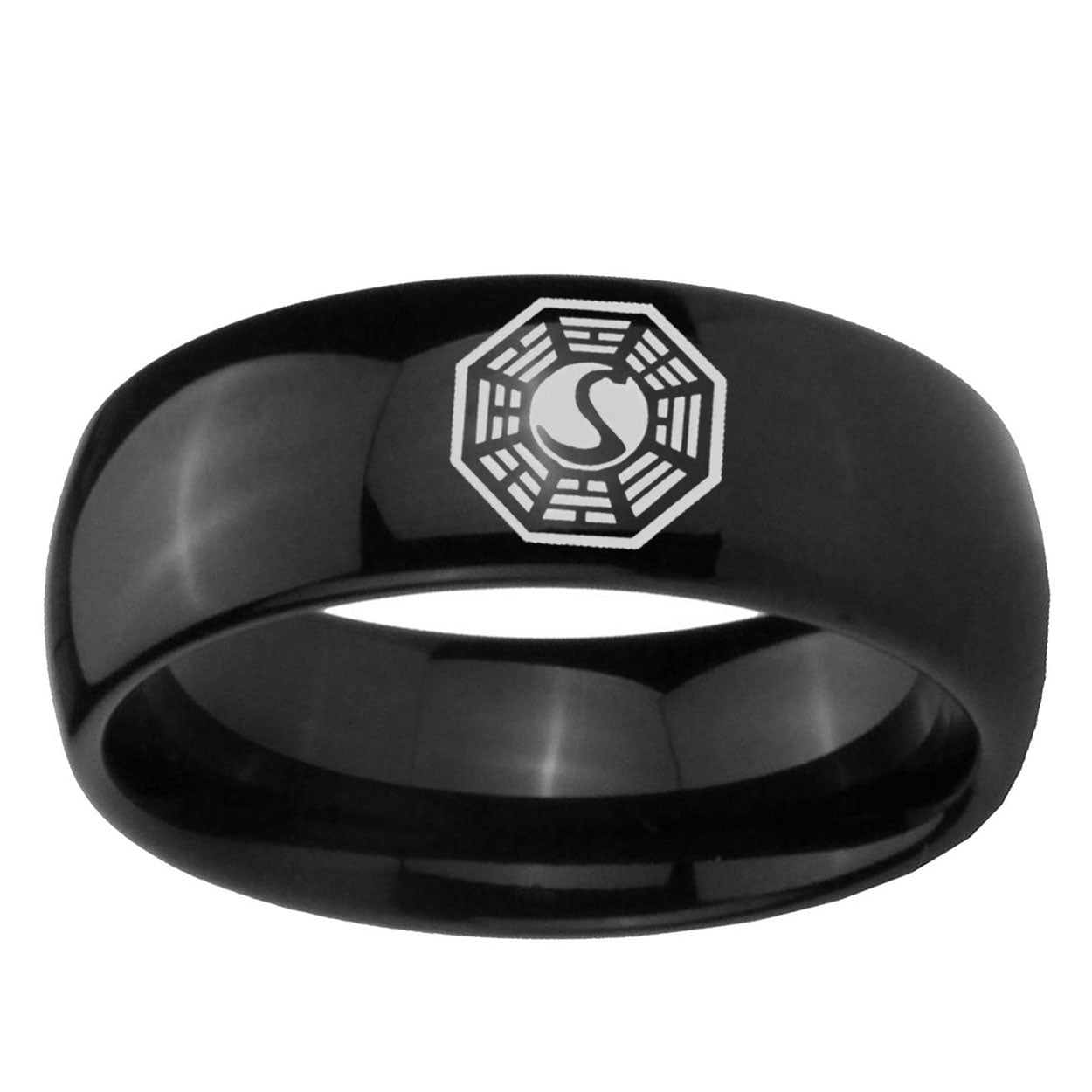 10mm Lost Dharma Dome Black Tungsten Carbide Mens Bands Ring
