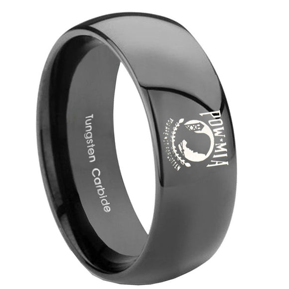 8mm-Military-Pow-Dome-Black-Tungsten-Carbide-Custom-Mens-Ring