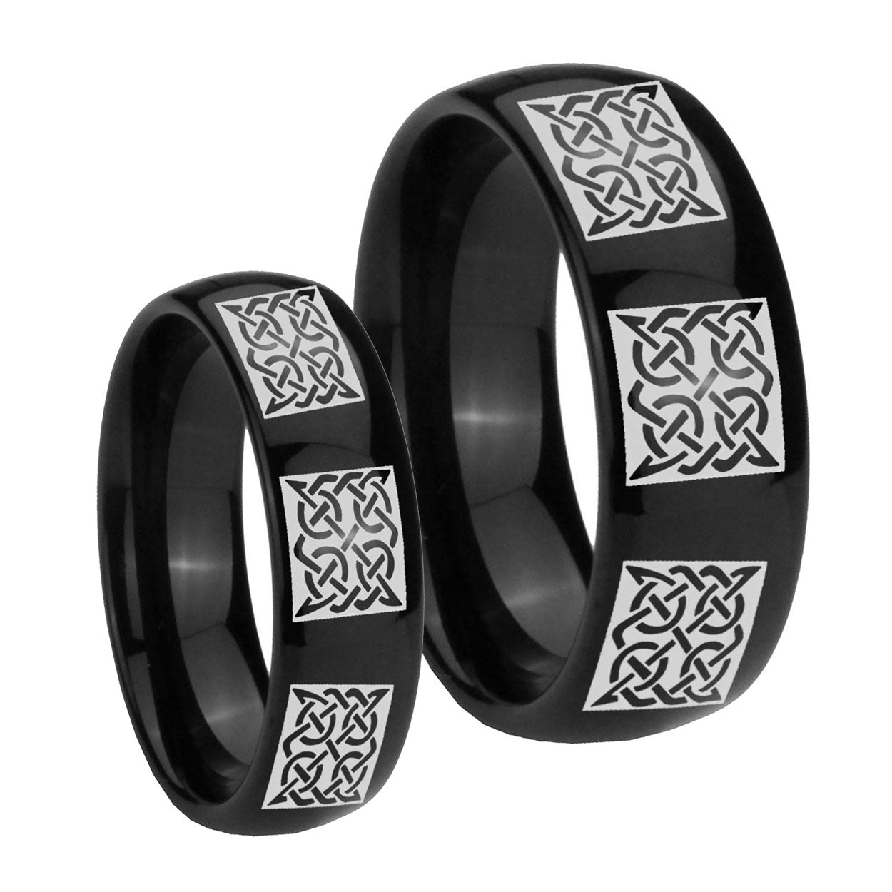 Multiple Celtic Dome Black Tungsten Couple Band Set