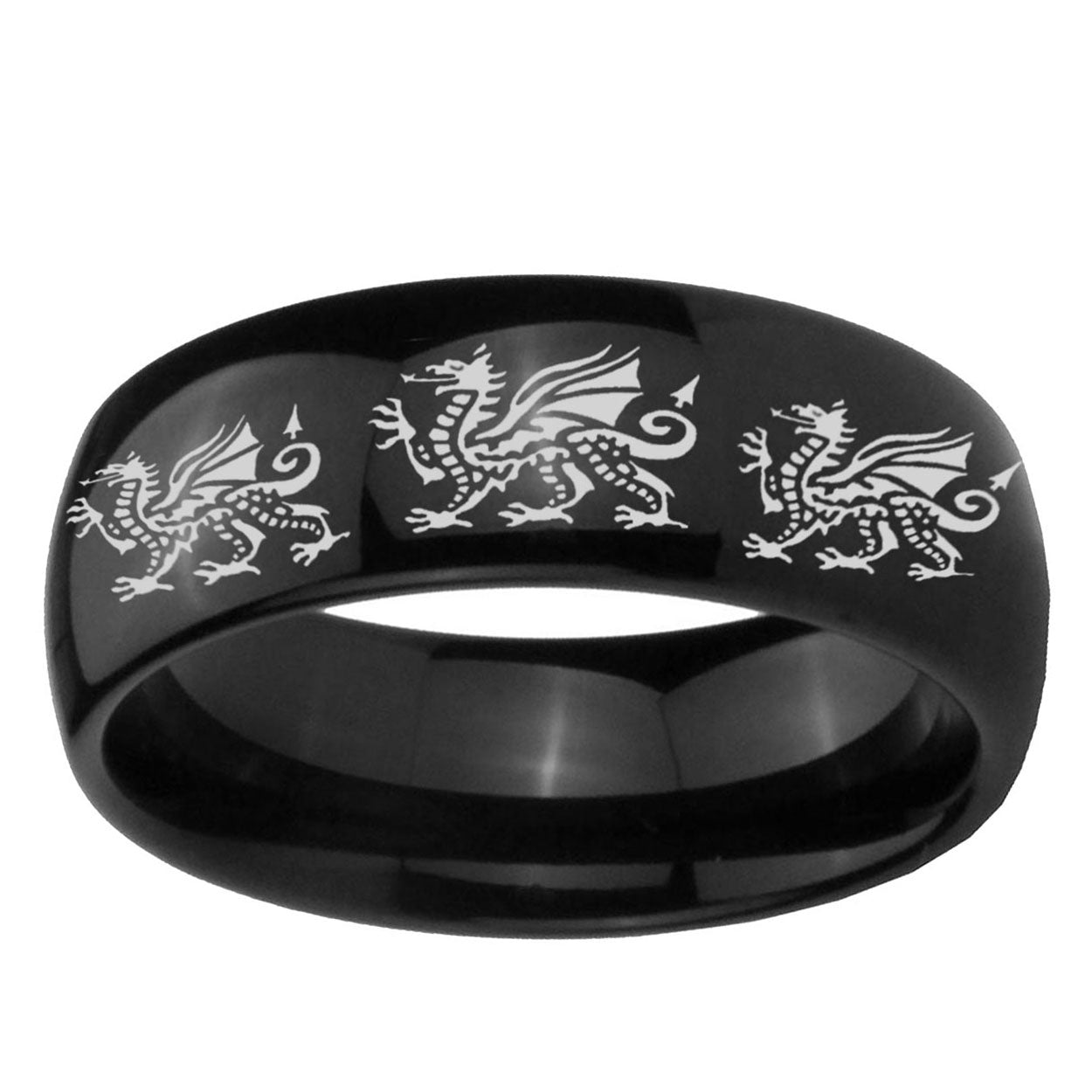 5mm Multiple Dragon Dome Black Tungsten Mens Engagement Ring