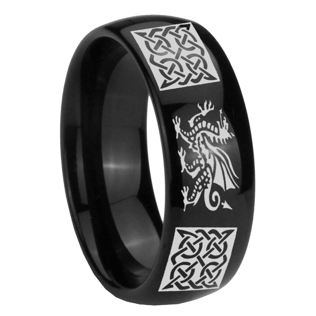 8mm Multiple Dragon Celtic Dome Black Tungsten Wedding Band