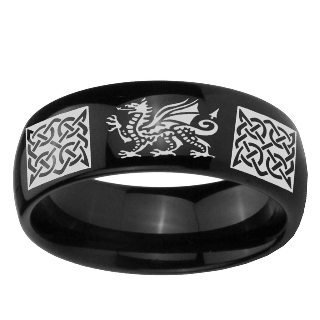 10mm Multiple Dragon Celtic Dome Black Tungsten Ring