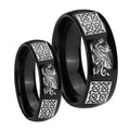 Multiple Dragon Celtic Dome Black Tungsten Bridal Set Ring