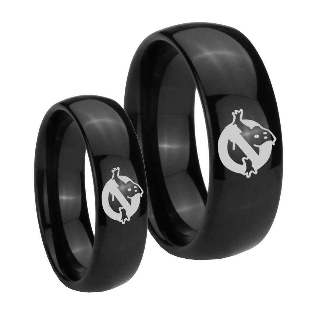 Ghostbusters Dome Black Tungsten Mens Set Ring