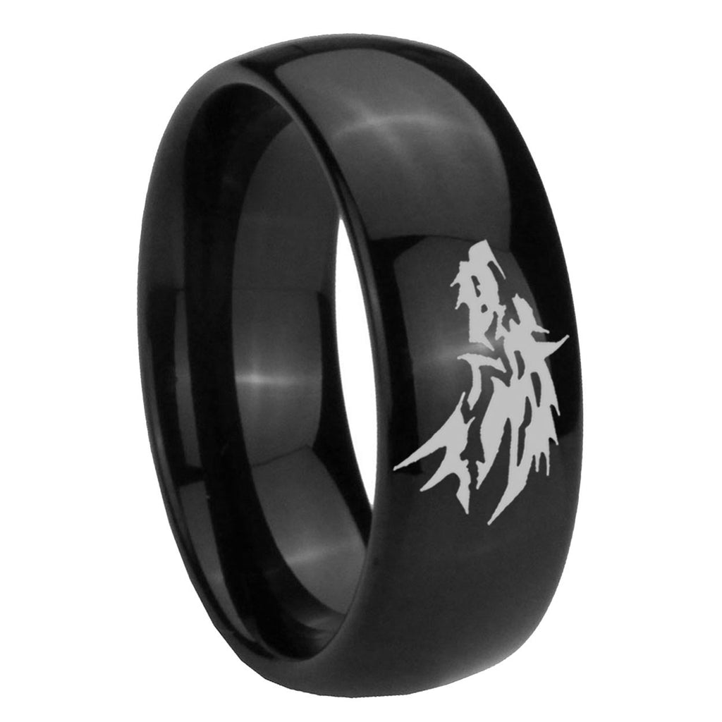 10mm Wolf Dome Black Tungsten Carbide Custom Mens Ring