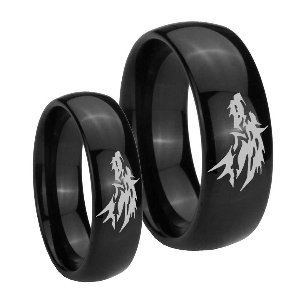 Wolf Dome Black Tungsten Mens Ring Set