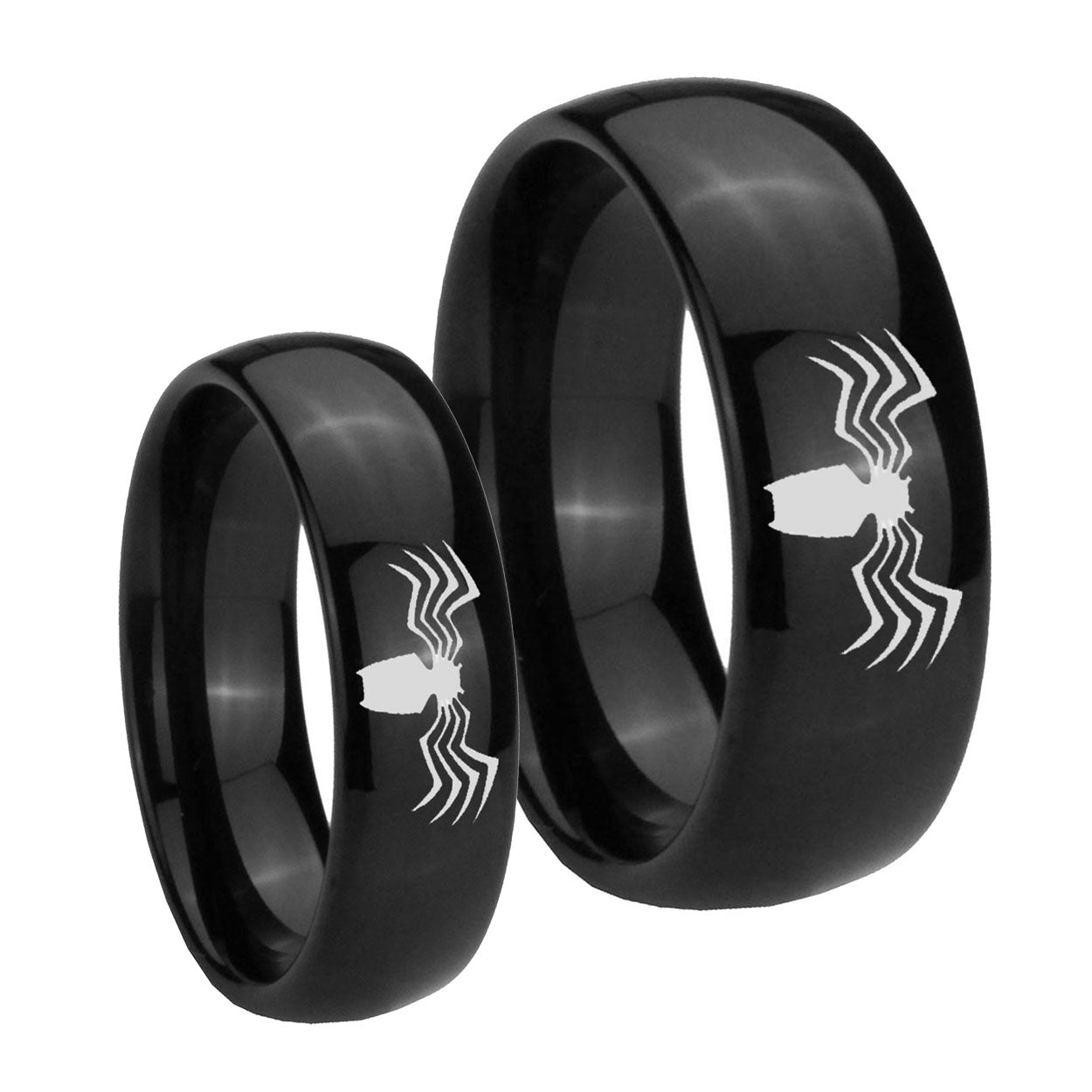 Spider Dome Black Tungsten Couple Wedding Rings