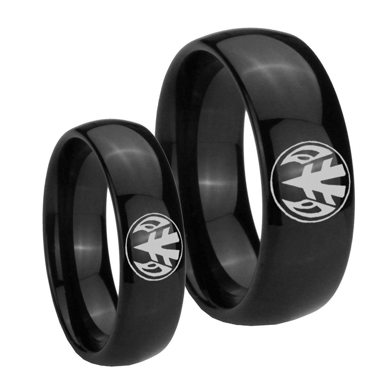 Love Power Rangers Dome Black Tungsten Bridal Set Rings