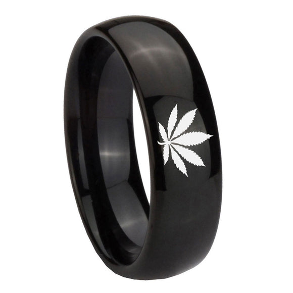 8mm-Marijuana-Leaf-Dome-Black-Tungsten-Carbide-Men's-Engagement-Ring