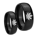 Marijuana Leaf Dome Black Tungsten Mens Set Rings