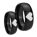 Classic Dome Zelda Heart Shiny Black Tungsten Bridal Set Rings