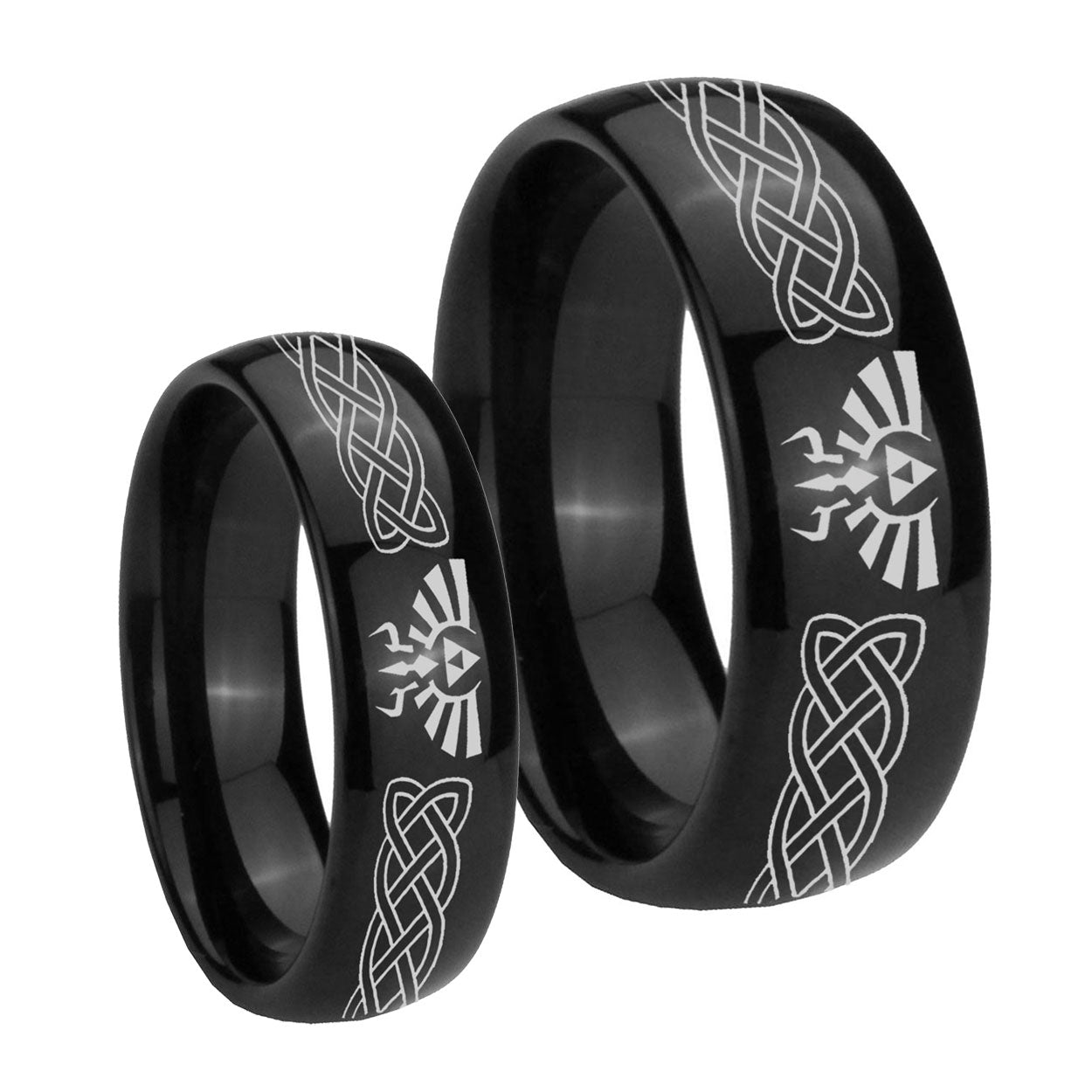 Celtic Zelda Dome Black Tungsten Wedding Set Ring