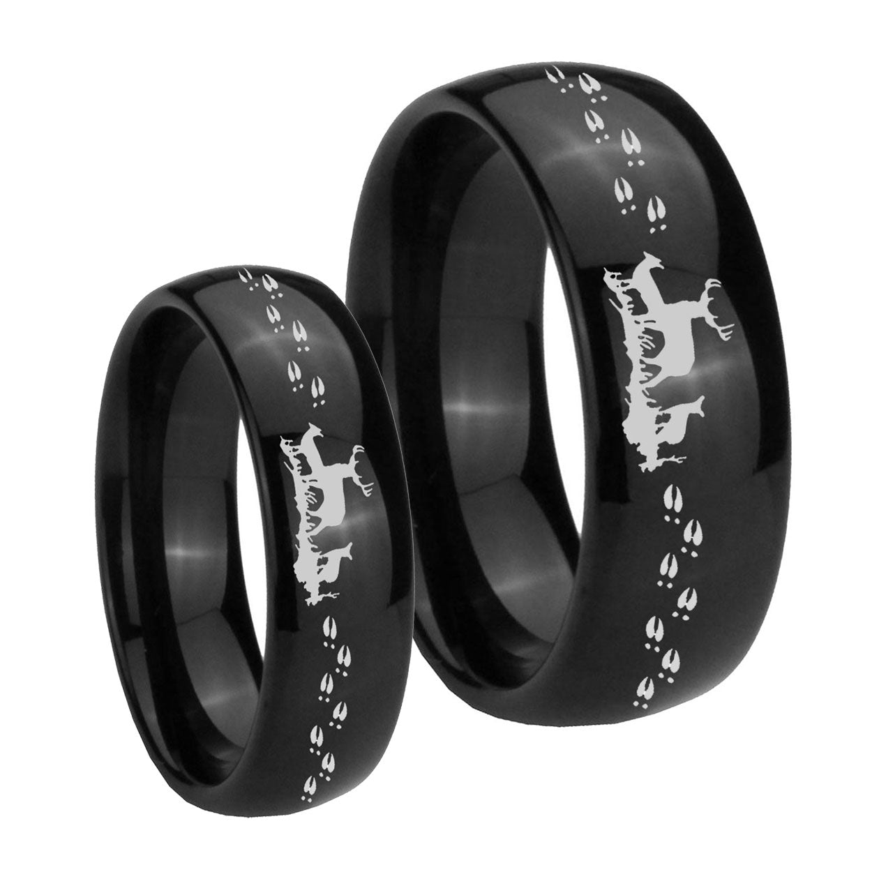 Deer Hunting Dome Black Tungsten Mens Band Set