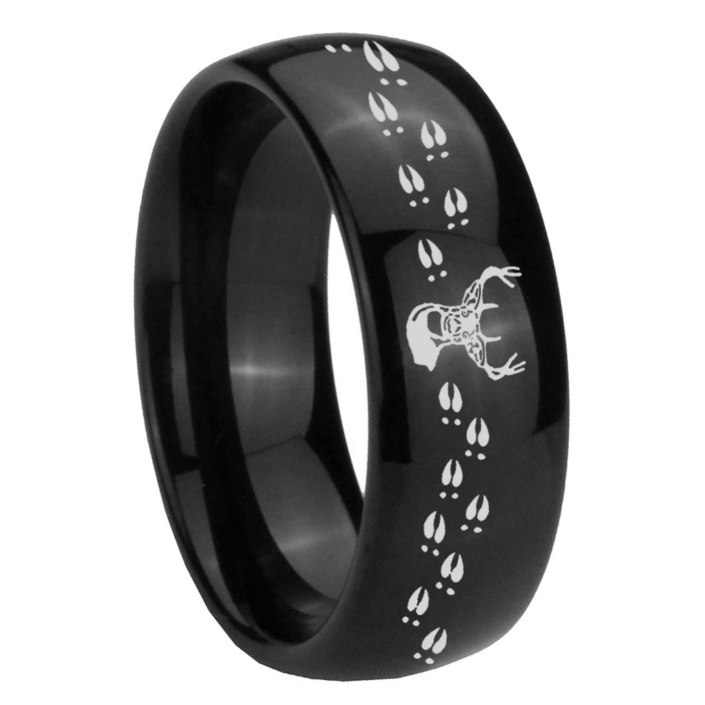 8mm Deer Antler Dome Black Tungsten Mens Anniversary Ring