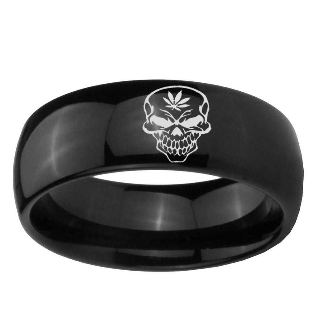 5mm Skull Marijuana Leaf Dome Black Tungsten Promised Ring