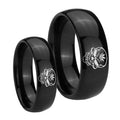 Skull Marijuana Leaf Dome Black Tungsten Bridal Set Ring