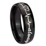 8mm-Heart-Beat-forever-Heart-always-Dome-Black-Tungsten-Carbide-Mens-Ring