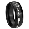 10mm Heart Beat forever Heart always Dome Black Tungsten Carbide Mens Ring